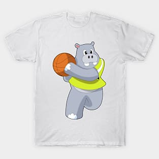 Hippo as Basketball player with Basketball T-Shirt